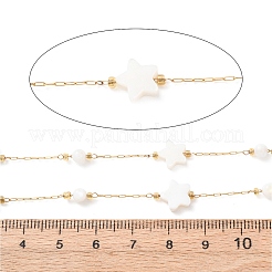 Цепи из нержавеющей стали 304 и натуральных ракушек с круглыми и звездообразными бусинами&nbsp;CHS-G048-10G