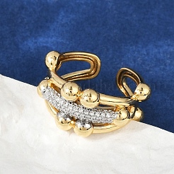 Открытые манжеты из латуни с микропаве и прозрачным цирконием для женщин RJEW-A059-02G