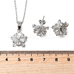 Комплекты серег-гвоздиков и ожерелий с подвесками из латуни с микропаве из прозрачных кубических цирконий SJEW-Z002-04P