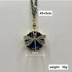 Богемный плоский круглый с рисунком стрекозы сплав темно-голубого стекла подвеска ожерелья для женщин FS-WG33723-01