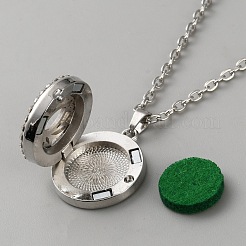 Нержавеющая сталь плоская круглая с диффузором эфирного масла в виде цветка лотоса медальон кулон ожерелье для женщин&nbsp;NJEW-WH0023-72