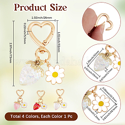 4 шт. 4-цветный цветочный сплав эмаль с акриловым клубничным брелоком&nbsp;KEYC-BBC0001-06