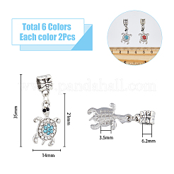 12 шт. 6 цвета черепаховый сплав горный хрусталь европейские подвески-шармы ALRI-DC0001-03