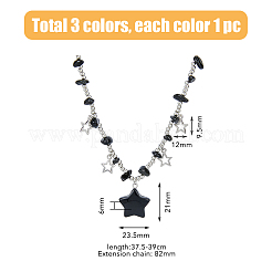 3 шт. 3-цветные ожерелья с подвесками в виде звезд из пластика и сплава с цепочками из бисера ccb NJEW-FI0001-34