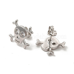 Серьги-гвоздики с черепом из латуни с покрытием из латуни и прозрачным кубическим цирконием EJEW-F301-29