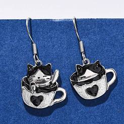 Серьги-подвески в форме кошки из латуни&nbsp;EJEW-C130-02P