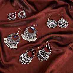 4 пара 4 стильных филигранных серег с подвесками в виде монет EJEW-SW00009