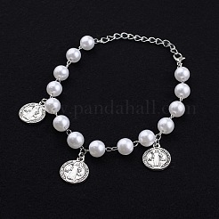 Винтажный плоский круглый браслет из нержавеющей стали с подвесками в виде святого Бенедикта RY1867