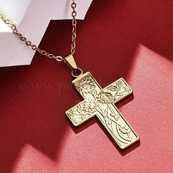 Ожерелья с подвеской в виде цветочного креста из нержавеющей стали 304&nbsp;NJEW-M096-35G