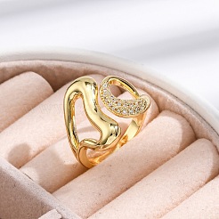 Кольца на палец из латуни с микро-паве и прозрачным цирконием для женщин RJEW-M028-21G