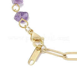 Бусины ручной работы из натурального аметиста и цепочки-скрепки из нержавеющей стали 304&nbsp;NJEW-JN05499-01