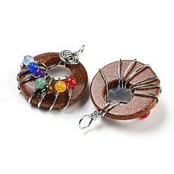 Плоские круглые подвески из смешанных драгоценных камней из натуральных и синтетических чакр G-Z033-06P