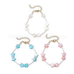 Браслеты из натуральных белых ракушек в форме звезды и стеклянного бисера для женщин&nbsp;BJEW-JB13282