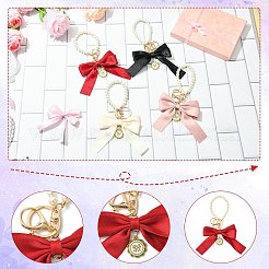 4 шт. 4-цветный сплав имитация жемчуга бант брелок для ключей для украшения ST-CJ0028-03