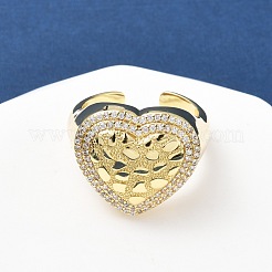 Кольца-манжеты в форме сердца из латуни с микропаве из кубического циркония для женщин RJEW-A069-08G