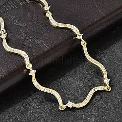 Женские цепочки из латуни с микропаве из прозрачных кубических цирконий и волнообразными звеньями&nbsp;NJEW-B157-22G