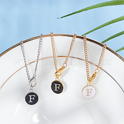 Плоские круглые подвески из эмалевого сплава с буквами AJEW-AB00184-06