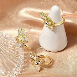 Латунные кольца с микропаве из прозрачного кубического циркония и эмалью&nbsp;RJEW-L113-025G