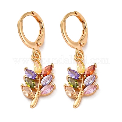 Латунные микропроволочные кубические серьги с цирконием EJEW-K300-25G-1