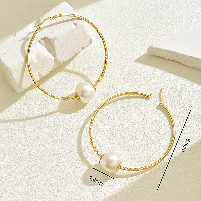 Круглые серьги-кольца из пластика и нержавеющей стали с имитацией жемчуга KY5122-1