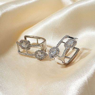 Серьги-кольца из латуни с цветным прозрачным кубическим цирконием KY6723-1-1