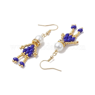 Серьги с подвесками из стеклянных бусин EJEW-MZ00366-1