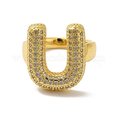 Открытое кольцо-манжета из латуни с надписью микро паве для женщин с прозрачным кубическим цирконием RJEW-N046-03U-G-1