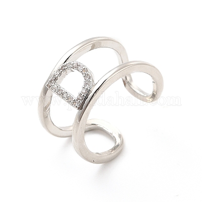 Кольцо-манжета с открытой буквой из прозрачного кубического циркония RJEW-A012-01P-D-1