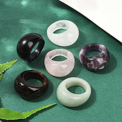 Кольца из натуральных смешанных камней для унисекс RJEW-C128-01-1