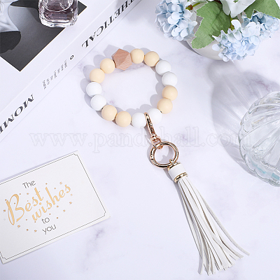 Силиконовый круглый брелок с бусинами на запястье AJEW-WH0258-895A-1