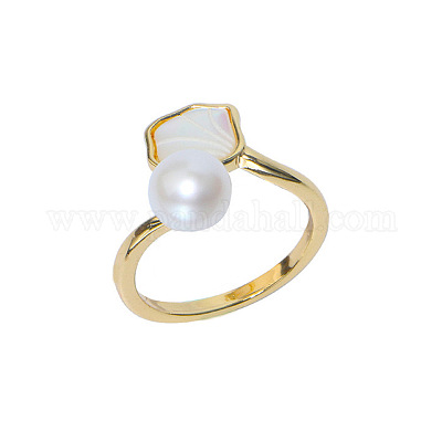 Натуральный пресноводный жемчуг с кольцами-манжетами из натуральных ракушек WGACE42-03-1