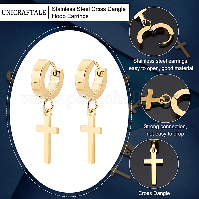 6 пара серег-колец из нержавеющей стали 304 с крестообразным креплением EJEW-UN0001-91-1