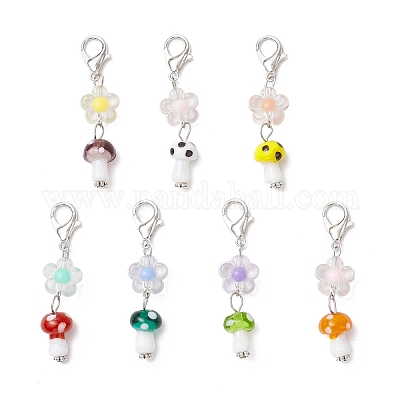 Кулон лэмпворк в виде грибов ручной работы HJEW-JM03251-1