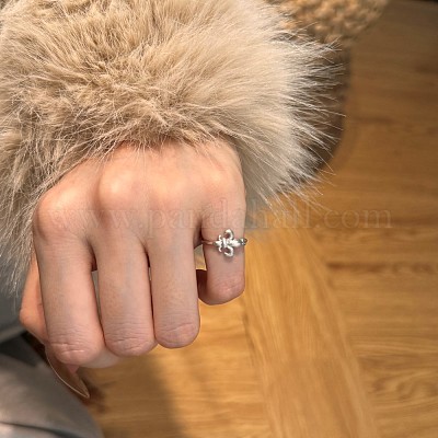 Кольца-манжеты fleur de lis 925 из стерлингового серебра с микропаве из кубических цирконий для женщин RJEW-F180-09S-1