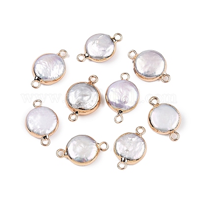 Гальванизированный натуральный жемчуг Кеши плоские круглые подвески-коннекторы PEAR-S018-02C-03-1