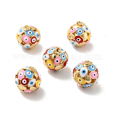 Круглые подвески с эмалью из латуни с дурным глазом KK-G419-15G-1