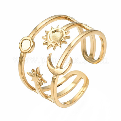 Кольцо-манжета с луной и звездами из нержавеющей стали 304 RJEW-T023-32G-1