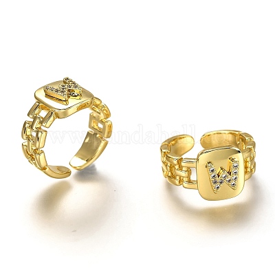 Латунные кольца из манжеты с прозрачным цирконием&nbsp;RJEW-H541-01W-G-1