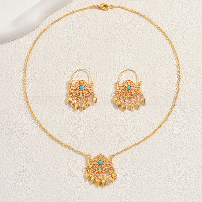 Комплект из женских серег и ожерелий с кисточками из синтетической бирюзы в богемном стиле CM6936-1