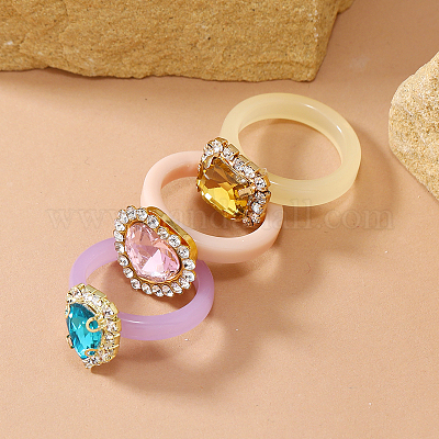 Модные наборы колец-слезинок в форме сердца и прямоугольника со стразами для женщин DW4272-1