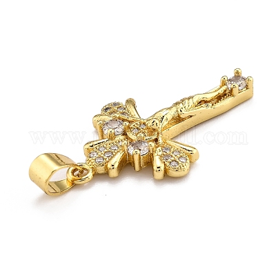 Латунные микропаве прозрачные подвески с фианитом ZIRC-J025-49G-1