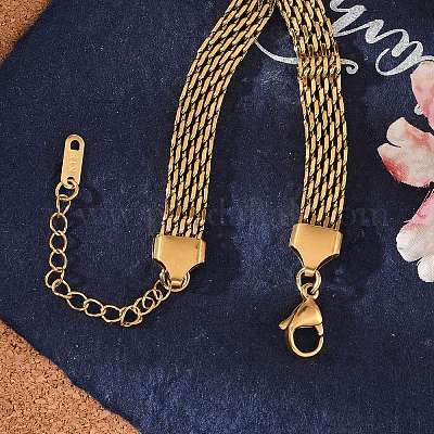 Ионное покрытие (ip) 304 нержавеющая сталь сетчатый браслет-цепочка BJEW-G669-14G-1