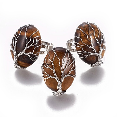 Регулируемые натуральные тигровые кольца для пальцев RJEW-L090-B05-1