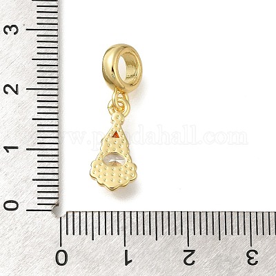 Подвески-шармы европейские с подвесками из латуни с красным и прозрачным кубическим цирконием и эмалью KK-Z086-27G-1