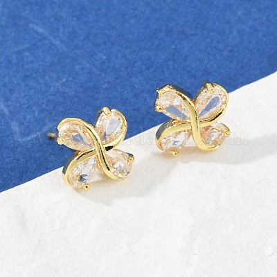 Серьги-гвоздики из латуни с микро-паве и прозрачным фианитом EJEW-U064-03A-G-1