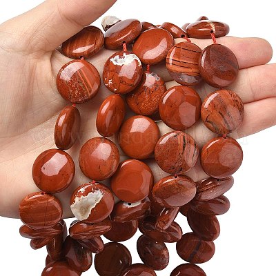 Естественный хрустят плоские круглые красные яшмы бусы пряди G-L246-21-1