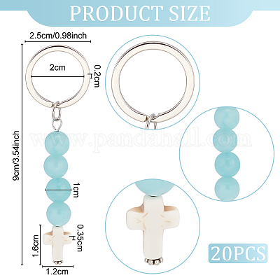 Брелок с подвеской в виде креста из синтетической бирюзы и натурального нефрита KEYC-PH01520-1