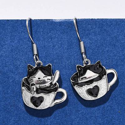Серьги-подвески в форме кошки из латуни EJEW-C130-02P-1