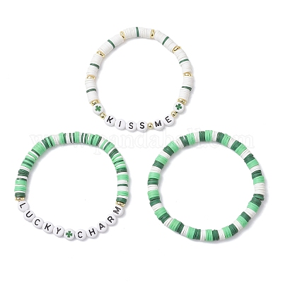 3 шт. эластичных браслетов из полимерной глины и акриловых бусин ручной работы для женщин BJEW-JB12729-1