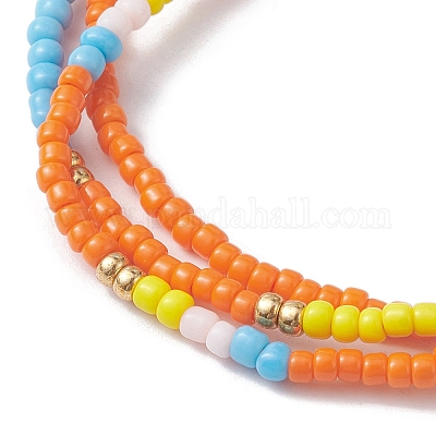 Регулируемый трехслойный многожильный браслет из стеклянных бусин BJEW-MZ00048-04-1